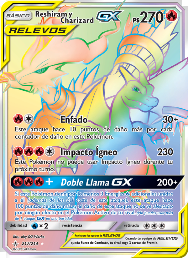 Reshiram y Charizard GX 217 — Unbroken Bonds (Spanish Pokémon TCG card)