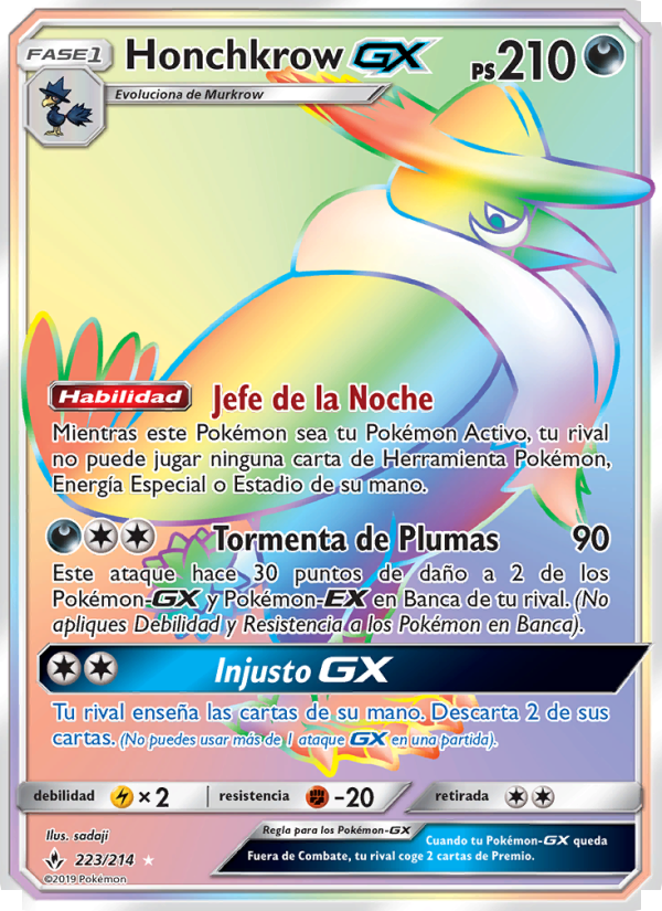 Honchkrow GX 223 — Unbroken Bonds (Spanish Pokémon TCG card)