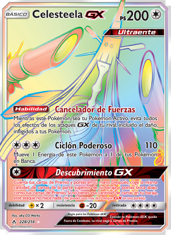 Celesteela GX 228 — Unbroken Bonds (Spanish Pokémon TCG card)