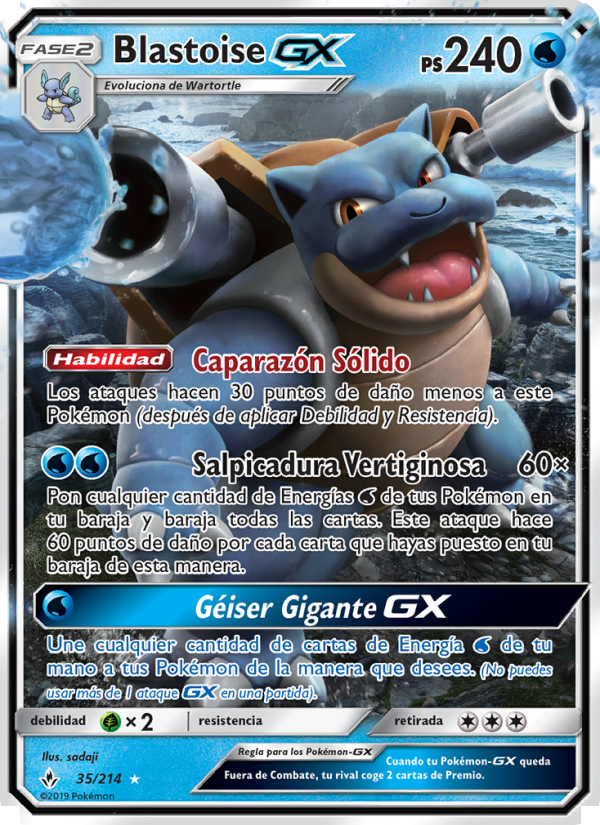Blastoise GX 35 — Unbroken Bonds (Spanish Pokémon TCG card)