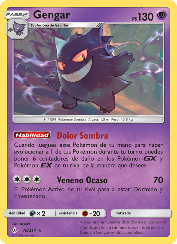 Gengar 70 — Unbroken Bonds (Spanish Pokémon TCG card)