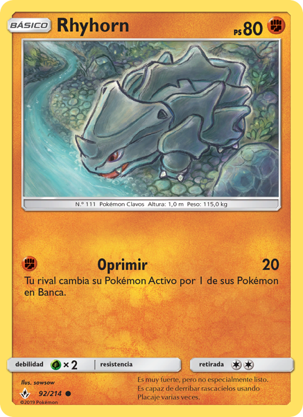 Rhyhorn 92 — Unbroken Bonds (Spanish Pokémon TCG card)
