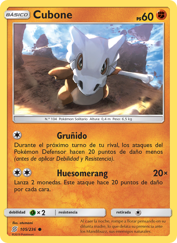 Cubone 105 — Unified Minds (Spanish Pokémon TCG card)
