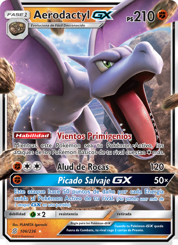 Aerodactyl GX 106 — Unified Minds (Spanish Pokémon TCG card)