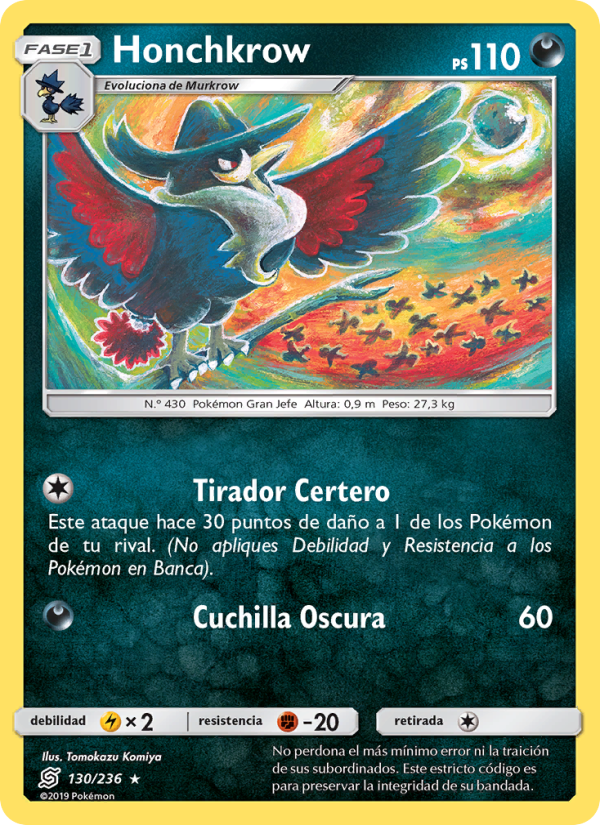 Honchkrow 130 — Unified Minds (Spanish Pokémon TCG card)