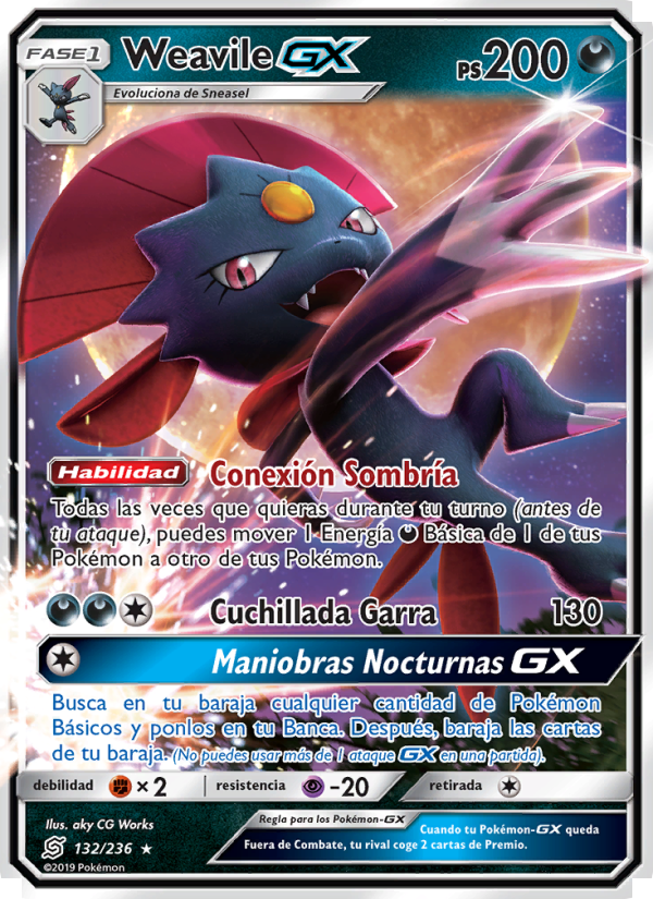 Weavile GX 132 — Unified Minds (Spanish Pokémon TCG card)