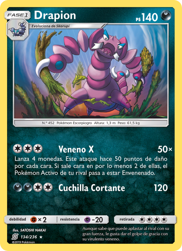 Drapion 134 — Unified Minds (Spanish Pokémon TCG card)