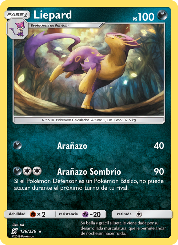 Liepard 136 — Unified Minds (Spanish Pokémon TCG card)
