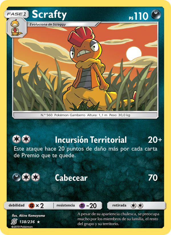 Scrafty 138 — Unified Minds (Spanish Pokémon TCG card)