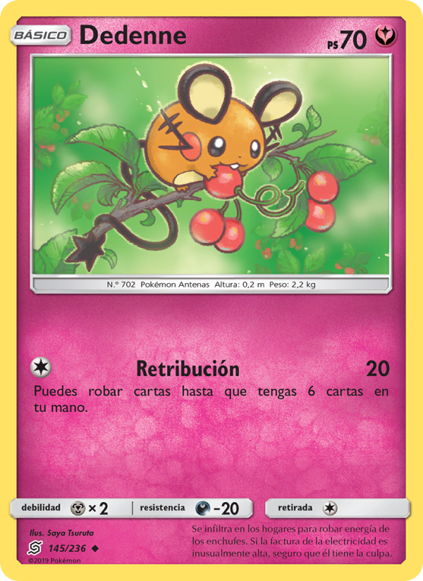 Dedenne 145 — Unified Minds (Spanish Pokémon TCG card)