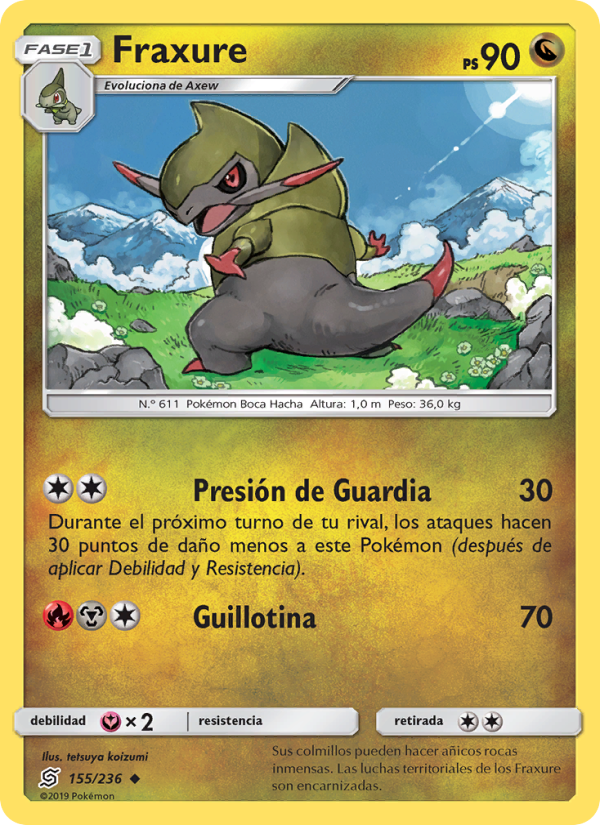 Fraxure 155 — Unified Minds (Spanish Pokémon TCG card)
