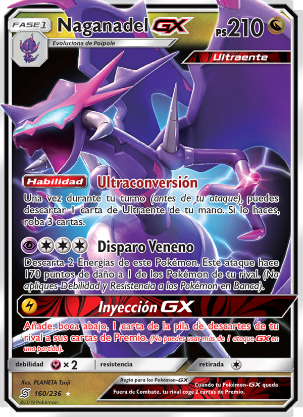 Naganadel GX 160 — Unified Minds (Spanish Pokémon TCG card)