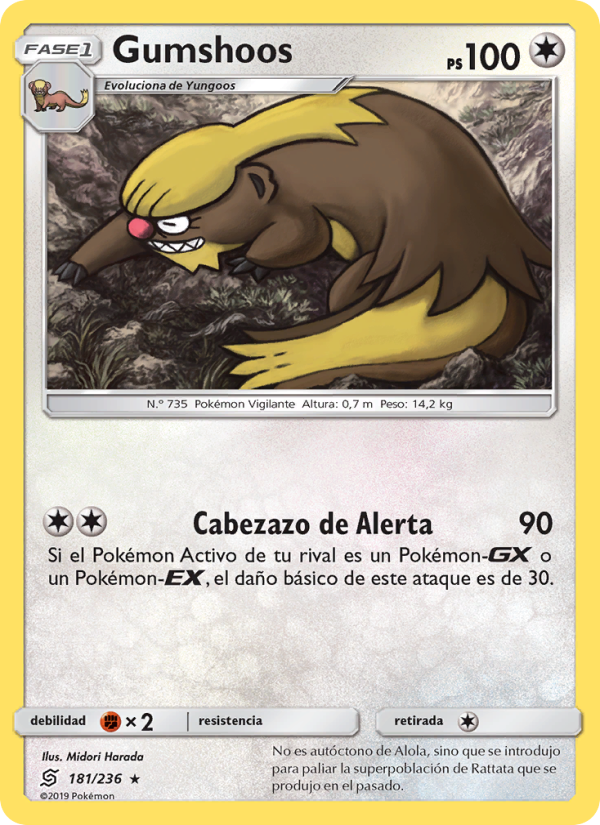Gumshoos 181 — Unified Minds (Spanish Pokémon TCG card)
