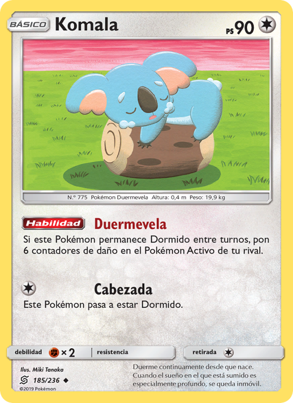 Komala 185 — Unified Minds (Spanish Pokémon TCG card)