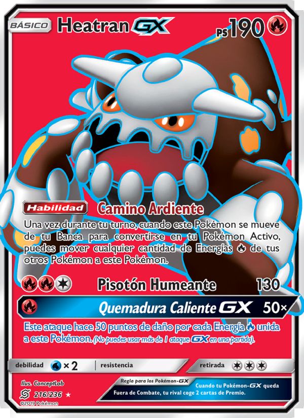 Heatran GX 216 — Unified Minds (Spanish Pokémon TCG card)