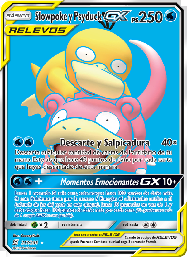 Slowpoke y Psyduck GX 217 — Unified Minds (Spanish Pokémon TCG card)