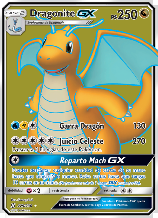 Dragonite GX 229 — Unified Minds (Spanish Pokémon TCG card)