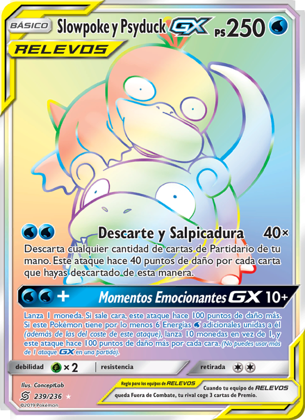 Slowpoke y Psyduck GX 239 — Unified Minds (Spanish Pokémon TCG card)