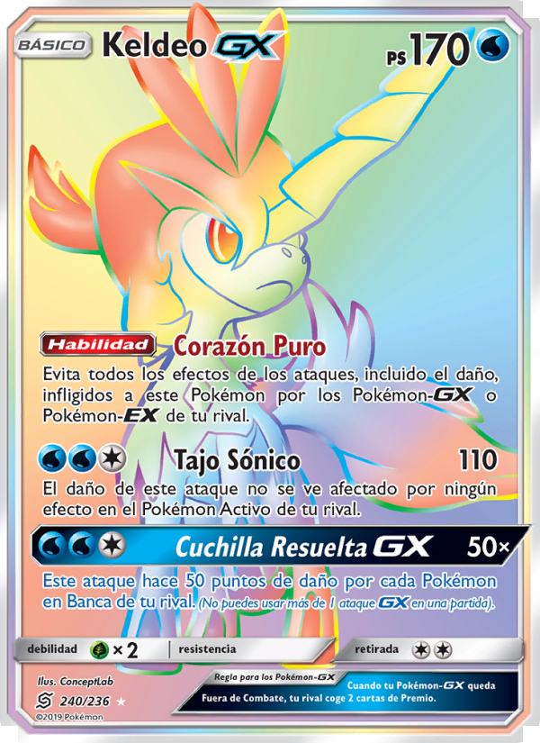 Keldeo GX 240 — Unified Minds (Spanish Pokémon TCG card)