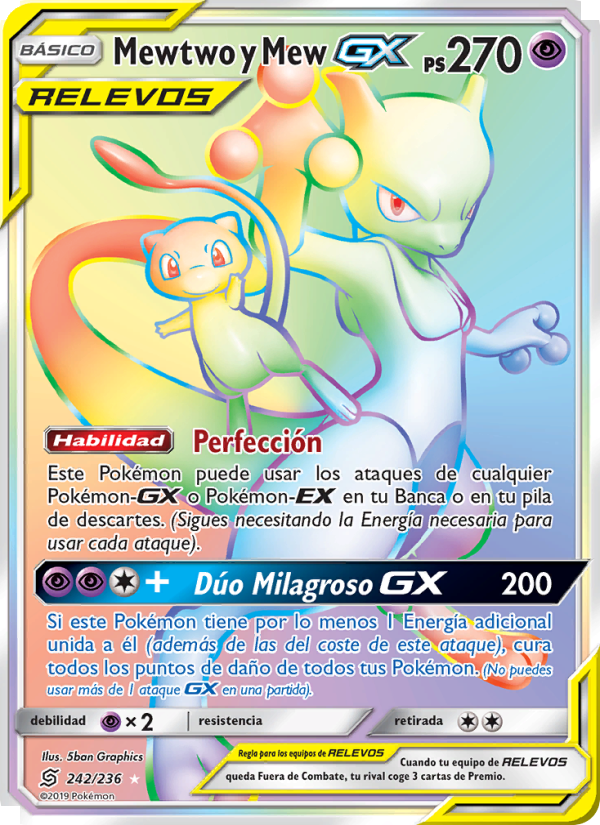Mewtwo y Mew GX 242 — Unified Minds (Spanish Pokémon TCG card)