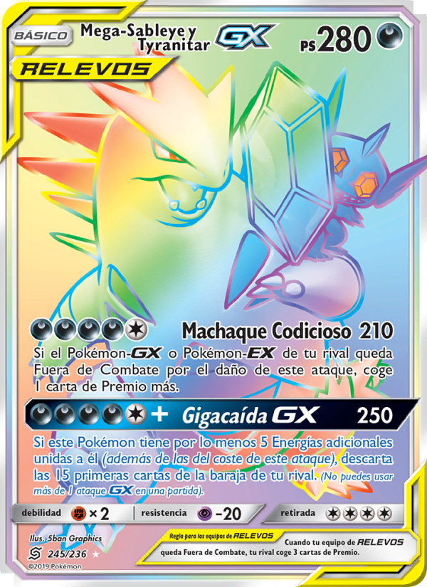 Mega-Sableye y Tyranitar GX 245 — Unified Minds (Spanish Pokémon TCG card)