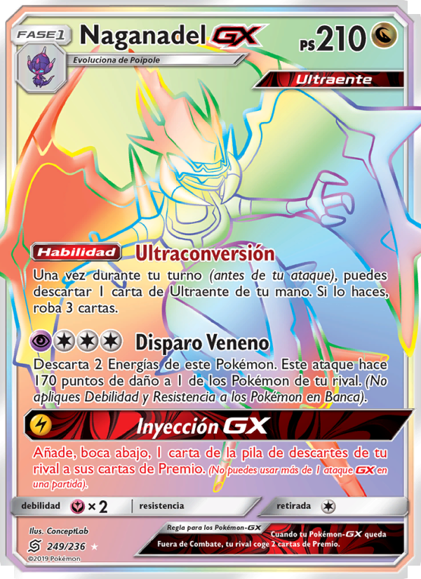 Naganadel GX 249 — Unified Minds (Spanish Pokémon TCG card)