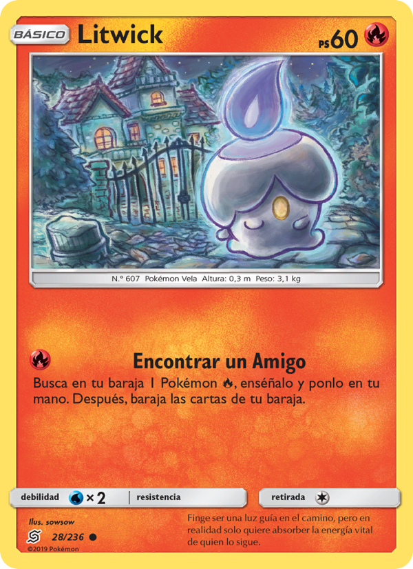 Litwick 28 — Unified Minds (Spanish Pokémon TCG card)