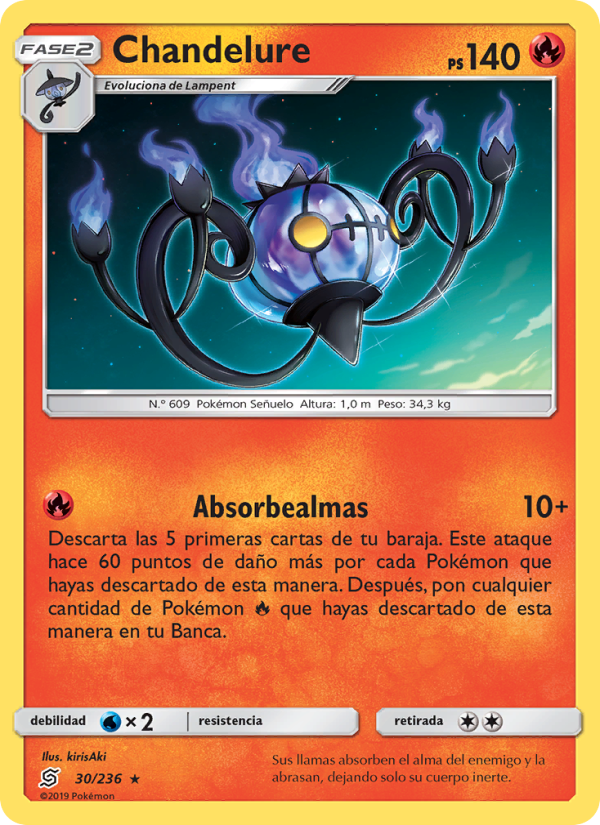 Chandelure 30 — Unified Minds (Spanish Pokémon TCG card)