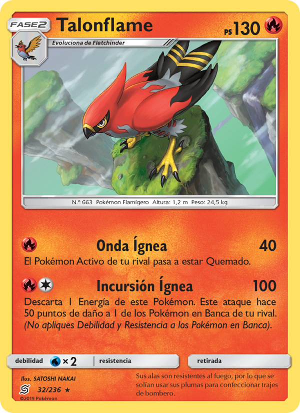 Talonflame 32 — Unified Minds (Spanish Pokémon TCG card)