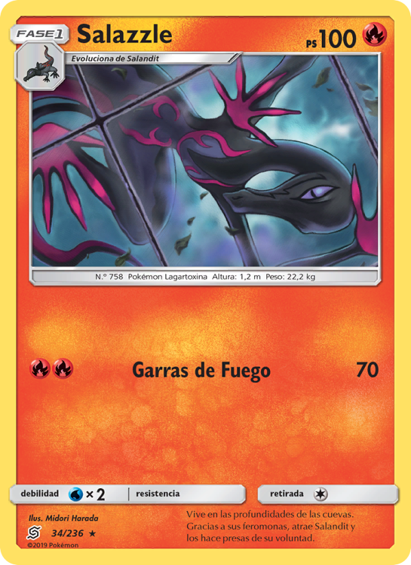 Salazzle 34 — Unified Minds (Spanish Pokémon TCG card)