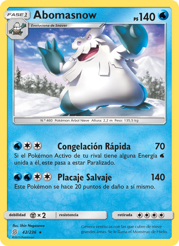 Abomasnow 42 — Unified Minds (Spanish Pokémon TCG card)