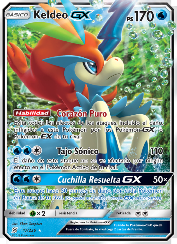 Keldeo GX 47 — Unified Minds (Spanish Pokémon TCG card)