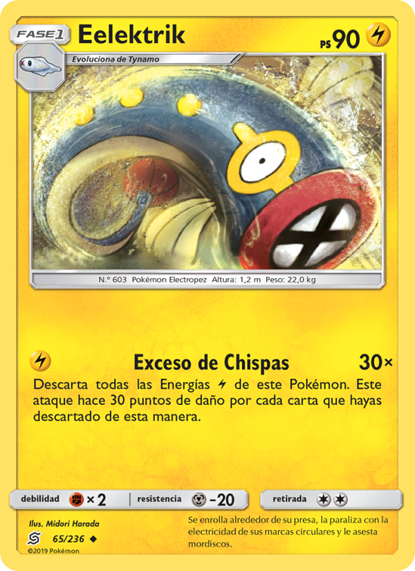 Eelektrik 65 — Unified Minds (Spanish Pokémon TCG card)
