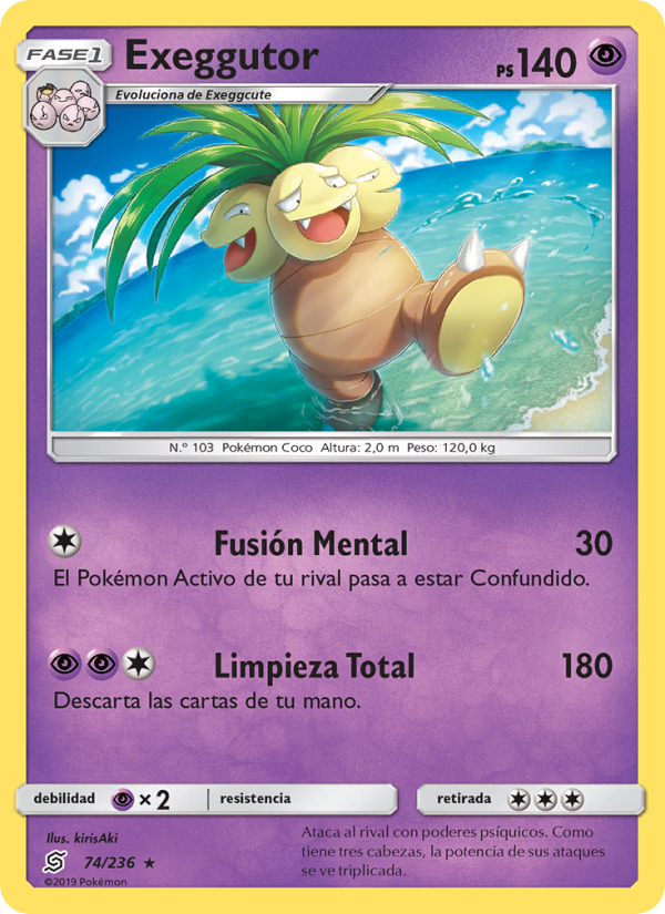 Exeggutor 74 — Unified Minds (Spanish Pokémon TCG card)