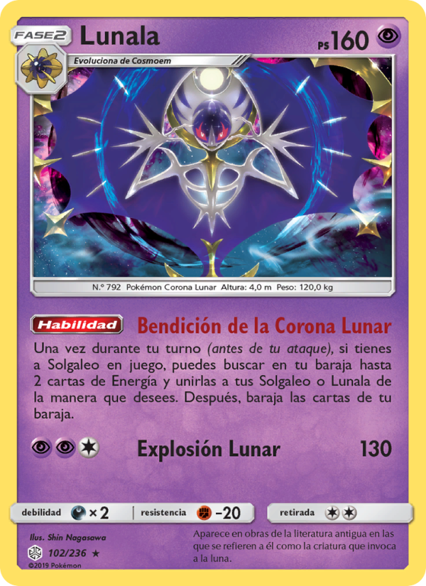 Lunala 102 — Cosmic Eclipse (Spanish Pokémon TCG card)