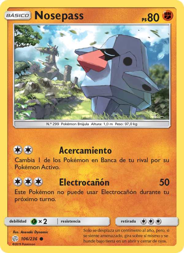 Nosepass 106 — Cosmic Eclipse (Spanish Pokémon TCG card)