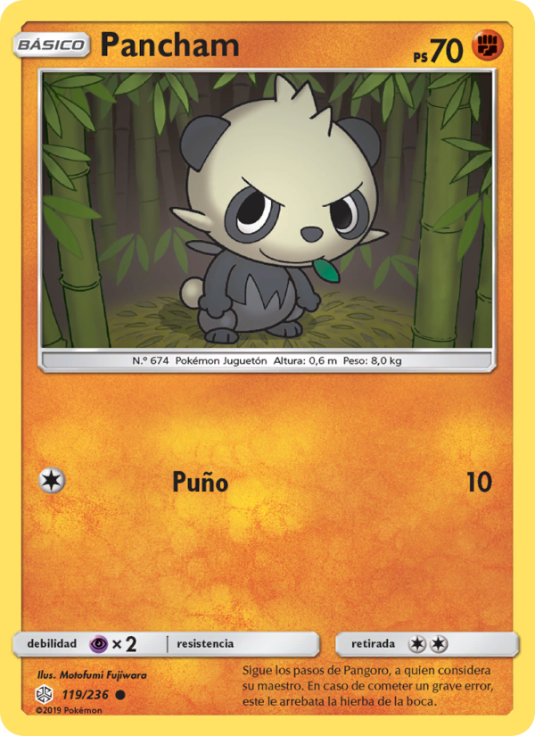 Pancham 119 — Cosmic Eclipse (Spanish Pokémon TCG card)