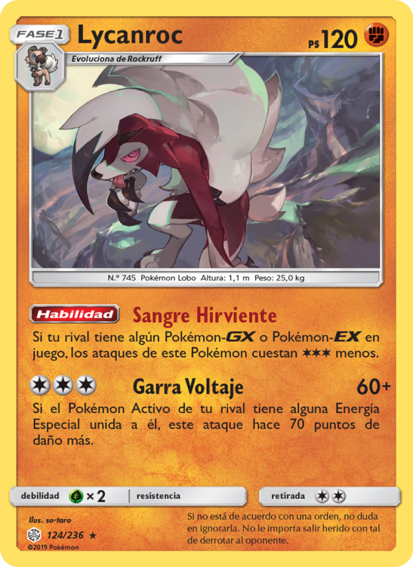 Lycanroc 124 — Cosmic Eclipse (Spanish Pokémon TCG card)