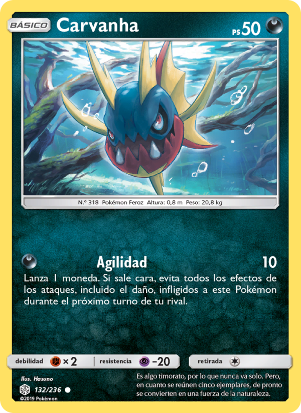 Carvanha 132 — Cosmic Eclipse (Spanish Pokémon TCG card)