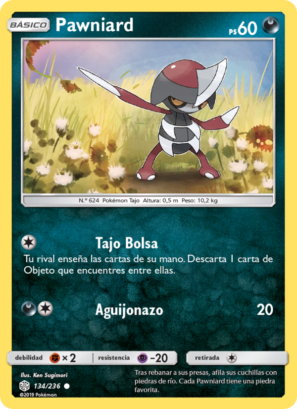 Pawniard 134 — Cosmic Eclipse (Spanish Pokémon TCG card)