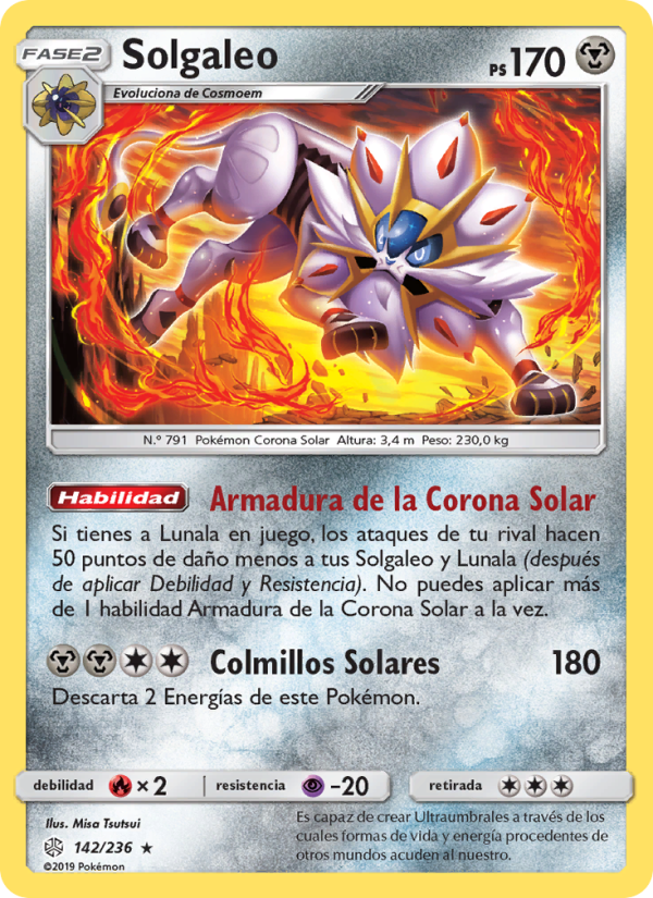 Solgaleo 142 — Cosmic Eclipse (Spanish Pokémon TCG card)