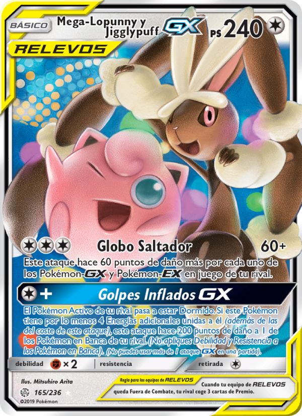 Mega-Lopunny y Jigglypuff GX 165 — Cosmic Eclipse (Spanish Pokémon TCG card)