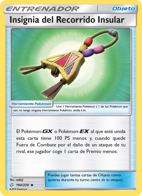 Insignia del Recorrido Insular 194 — Cosmic Eclipse (Spanish Pokémon TCG card)