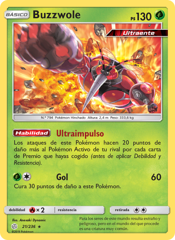 Buzzwole 21 — Cosmic Eclipse (Spanish Pokémon TCG card)