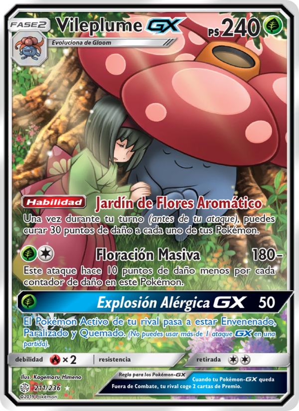 Vileplume GX 211 — Cosmic Eclipse (Spanish Pokémon TCG card)