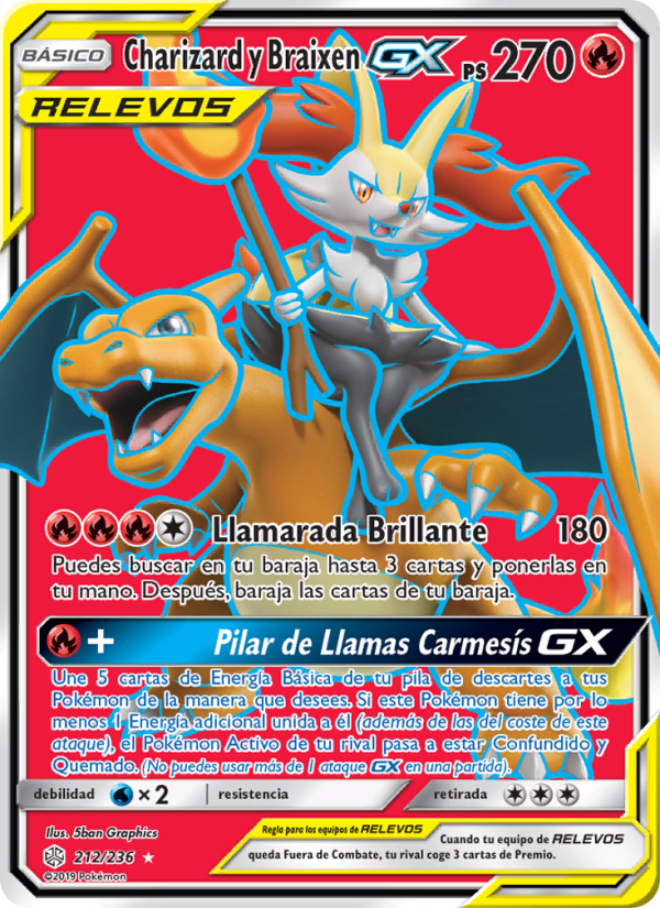 Charizard y Braixen GX 212 — Cosmic Eclipse (Spanish Pokémon TCG card)