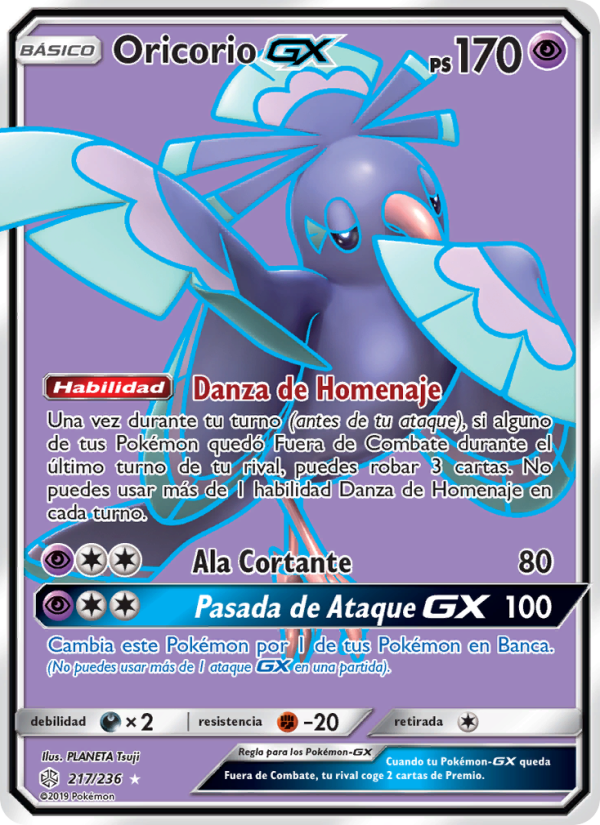 Oricorio GX 217 — Cosmic Eclipse (Spanish Pokémon TCG card)