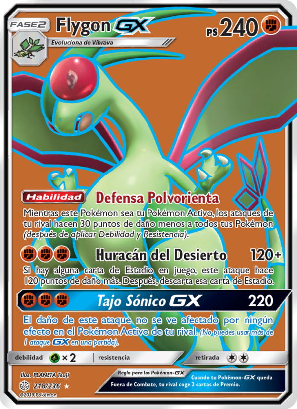Flygon GX 218 — Cosmic Eclipse (Spanish Pokémon TCG card)