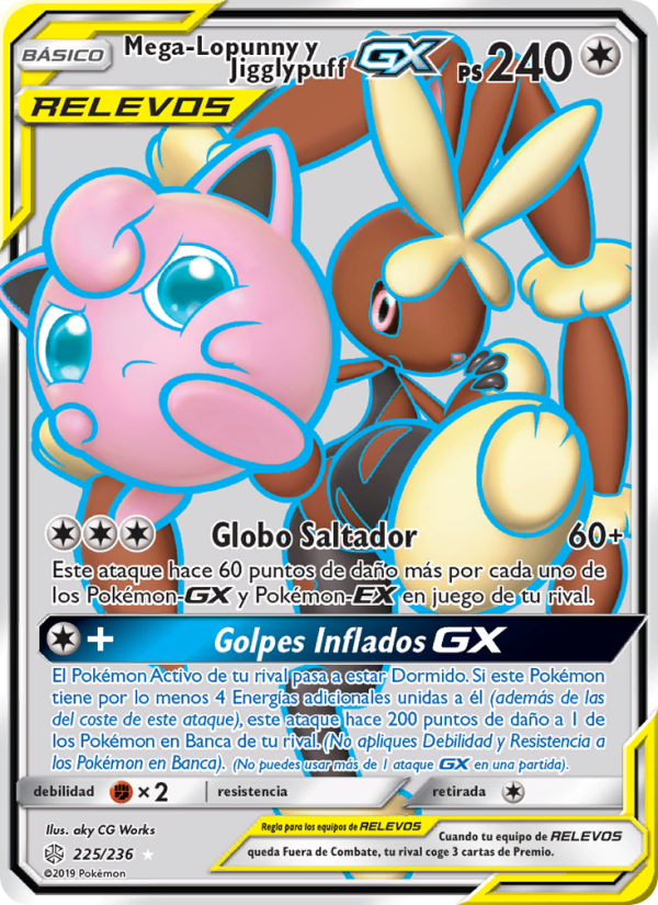Mega-Lopunny y Jigglypuff GX 225 — Cosmic Eclipse (Spanish Pokémon TCG card)