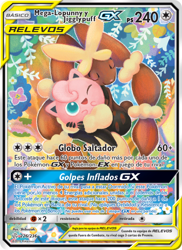 Mega-Lopunny y Jigglypuff GX 226 — Cosmic Eclipse (Spanish Pokémon TCG card)
